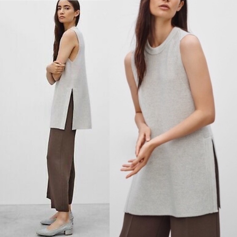 Wilfred Aritzia Grey Sleeveless Knit Slit Sweater